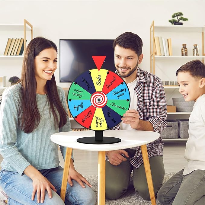 12 Inch 10 Slot Prize Wheel, Spinning Wheel for Prize, Prize Wheel Spinner with Stand, Tabletop Spinner Wheel with Dry Erase Markers and Eraser, Carnival Spin Wheel for Trade Show, Fortune Spin Game