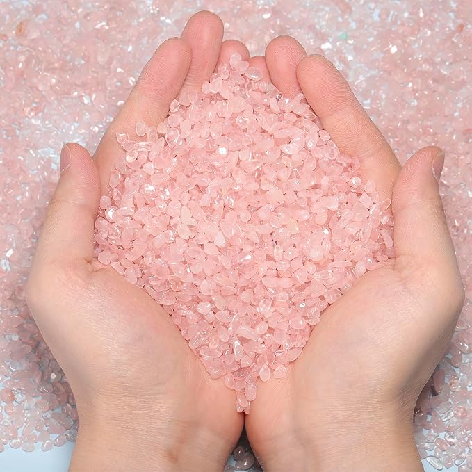 1LB Crystal Chips Stone Rose Quartz 3-5mm Mini Decorative Rock | Crushed Crystal Quartz Bulk,Irregular Polished Rocks for Fish Tank,Vases Filler,Succulent Plants Decor,Aquarium Gravel Rocks