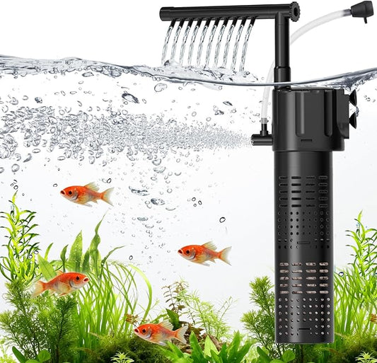 hygger Internal Aquarium Filter, 5-in-1 Submersible Power Fish Tank Filter, Adjustable Wave Maker & Air Bubbler, Quiet Turtle Tank Filter for 15-30 Gallon Freshwater Saltwater, 210GPH, 10W