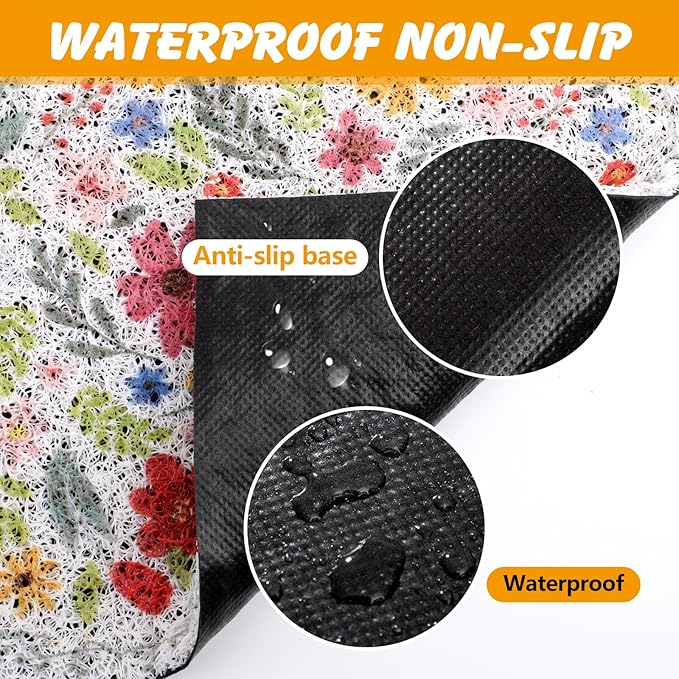Cat Litter Mat, 20x15 in Litters Box Mat Waterproof Non-slip Easy to Clean Washable Trapping Mat for Kitty(White Leaves)