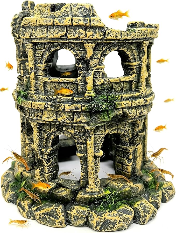 Antique Roman Column Ruins European Castle Aquarium Hideout & Fish Tank Decor: Roman Ruins & Aquarium Decor, Greek Aquarium Decor, Centerpiece, Hand Painted Decor, Cave Rocks (Roman Column Round)