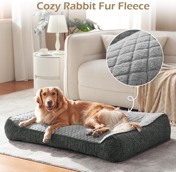 JOEJOY XL Orthopedic Dog Bed for Large Dogs Up to 80lbs - Extra Thick Foam Pet Bed Sofa with Bolster Sides, Large Sized Dog Bed with Removable Washable Cover, Non-Slip Bottom, Light Grey (42"x30")