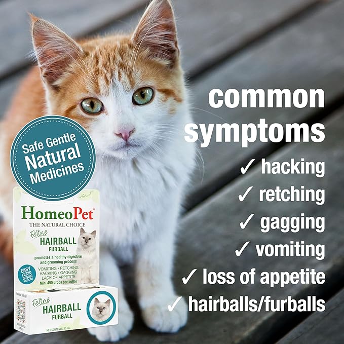 HomeoPet Feline Hairball Furball, Safe and Natural Furball Supplement for Cats, Cat Hairball Relief, 15 Milliliters