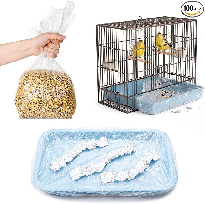 100 Pcs Disposable Bird Cage Liners 34"x22" Clear Plastic Parakeet Liner Bags, Universal Birdcage Liner Bags for Parakeets, Parrots, Finches, Canaries, Cockatiels, Bird Cage Accessories