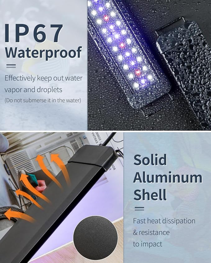 Pawfly 18 W Terrarium Reptile LED Light for 24" to 30" Terrarium Extendable Reptile Tank Light with Full Spectrum Brilliant White Blue Red Lights with Day & Night Modes and Adjustable Brightness