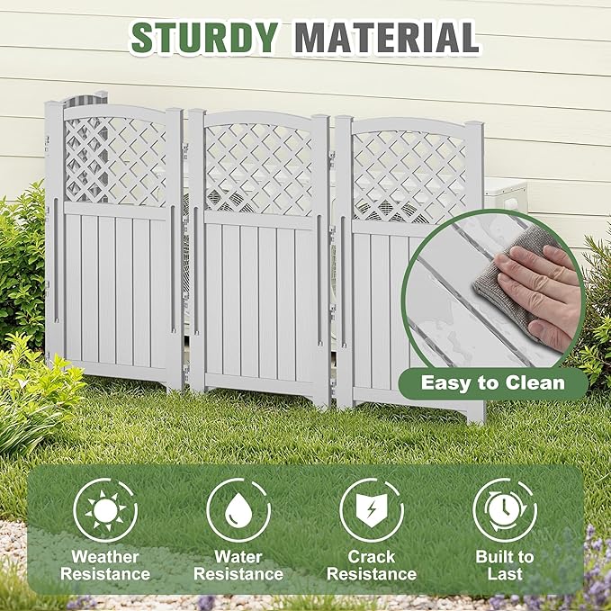 Greesum Air Conditioner Privacy Fence Screen, 4 Panels Trash Can Enclosure, 49.45" H x 22.62" W, Weather Resistant for Outdoor Pool Equipment, Garbage Bins, Grey