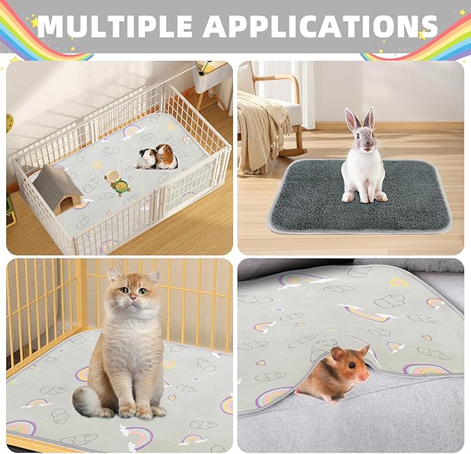 Homimp 2 Pack Guinea Pig Cage Liners,Washable Small Animal Bedding,Waterproof Reusable & Anti Slip Guinea Pig Pee Pad Fast and Super Absorbent Mat for Small Animal Rabbit Bunny Hamster,Grey 16"x24"