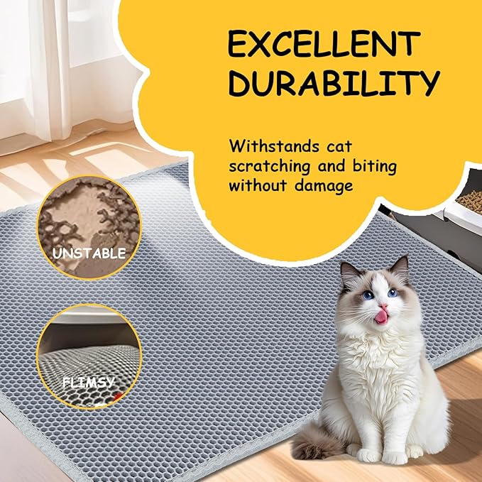 Cat Litter Mat, Litter Box Mat, Large Double Layer Waterproof Proof Trapping mat, Non-Slip Design, Kitty Litter Rug, Cat Supplies, Easy to Clean, 30x35.8 Inch, Grey, Pack of 1