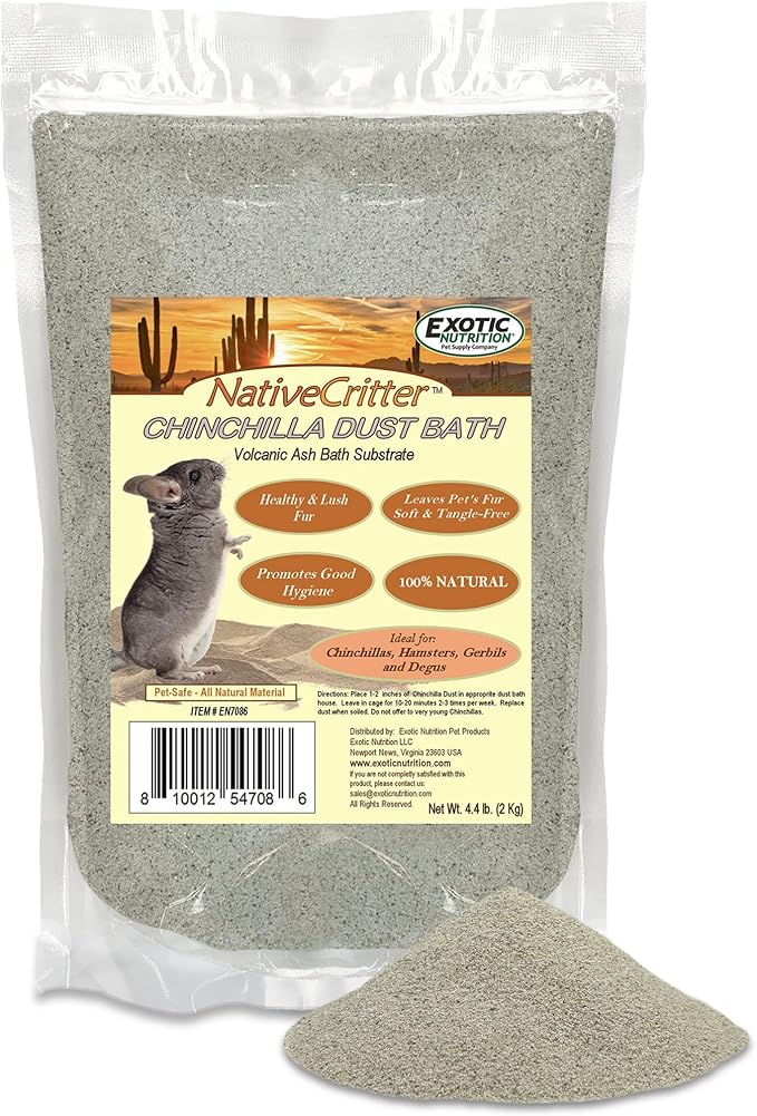 Exotic Nutrition Chinchilla Dust - Natural & Unique Dust Bath for Chinchillas, Gerbils, Hamsters, and Degus