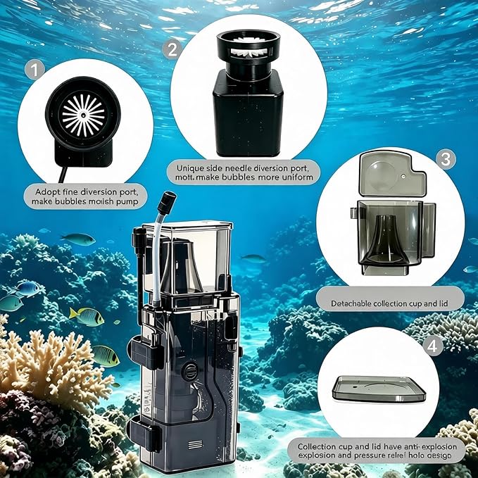 Seawater Aquarium Protein Skimmer, Suitable for Aquariums of 80 gallons or Less, Also Applicable to Saltwater Coral Tanks. Built-in wall-Mounted Type