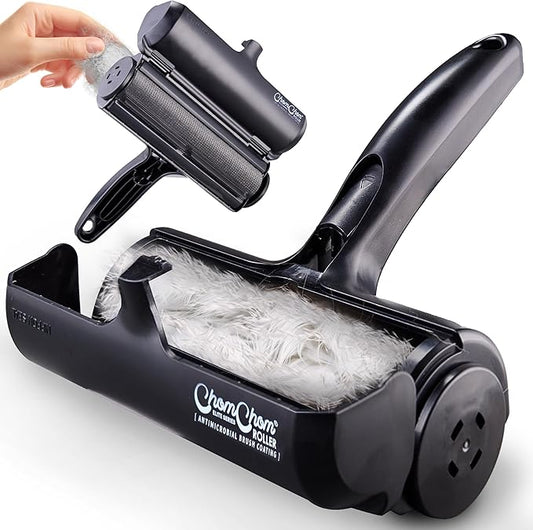 ChomChom Roller Pet Hair Remover – Original Size Reusable Lint Roller for Cat & Dog Hair on Furniture, Couch, Carpet, Car, Rugs & Bedding – Portable, Eco-Friendly (Black)