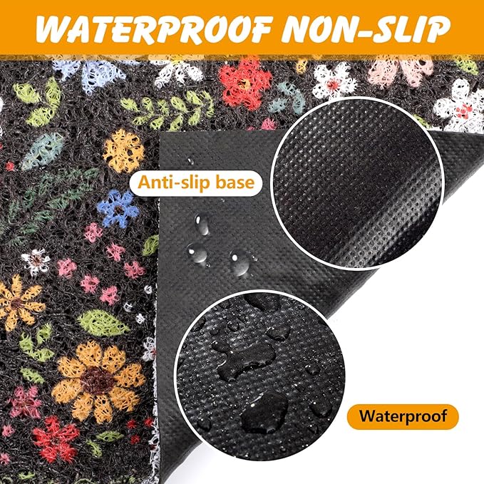 ondware Cat Litter Mat, 20x15 in Litters Box Mat Waterproof Non-Slip Easy to Clean Washable Trapping Mat for Kitty(Black Leaves)