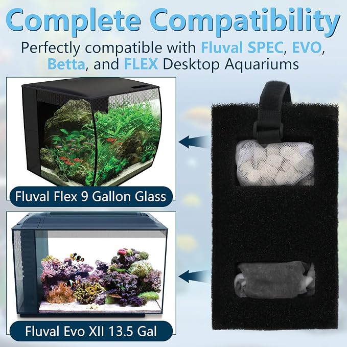 Aquarium Filter Media Set for Fluval SPEC, EVO Betta Flex Desktop Aquarium | Filter Media Replacement Includes Biomax Filter Media, Carbon Filter Refills, Foam Filter, Filter Cord and Cleaning Brushes