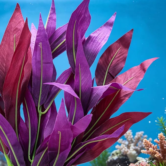 2PCS Silk Aquarium Plants, 14In Purple Silk Fish Tank Plants Decorations