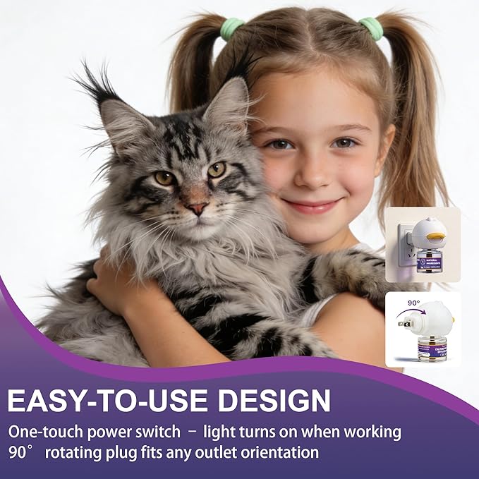 Cat Calming Pheromone Diffuser, Cat Anxiety Relief Diffuser Plug in Calmer with 2 Diffusers & 4 Refills, Reduce Cat Anxiety, Cat Fighting, Urine Marking, Scratching & Stress 48ml/Bottle for All Cats
