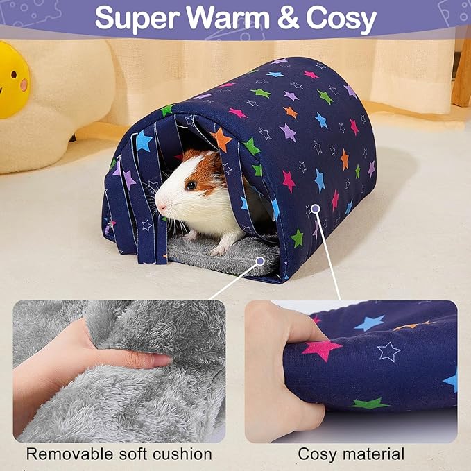 Washable Guinea Pig Tunnel with Curtains - Cozy Hamster Hideout Fit for Small Animals - Soft Accessories for Hamster/Chinchilla/Bunny
