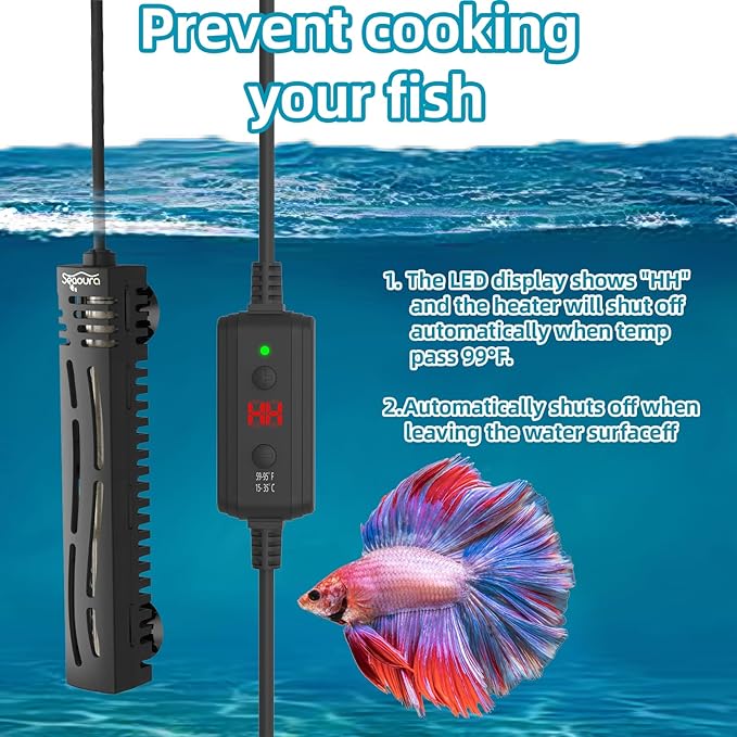 SEAOURA Small Aquarium Heater, 25W Mini Turtle and Betta Fish Tank Heater 1-6 Gallon Tank, Adjustable Submersible Aquarium Heater with External Controller for Freshwater and Saltwater