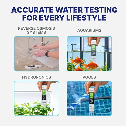 NU Aqua Digital Water Tester for Drinking Water Instant 4-in-1 TDS Testing | Easy To Read Accurate 3-Second 4-in-1 TDS Testing pH, EC, & Temp - Perfect for RO Systems, Aquariums, Hydroponics and Pools,