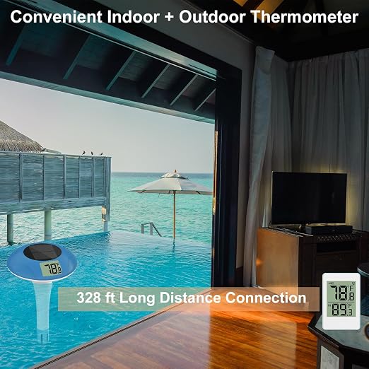 Wireless Pool Thermometer, Digital Pool Thermometer Floating Easy Read–IPX8 Waterproof Solar Temperature Gauge for Pool, Aquarium, Pond,