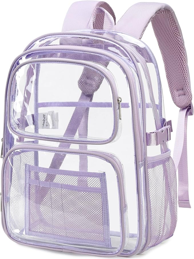 abshoo Large Heavy Duty Girls Clear Backpack for School Bookbag Transparent Multi Pocket Backpacks for Women (Light Purple)