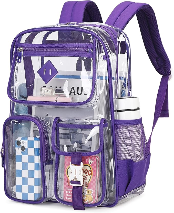 PIG PIG GIRL Clear Backpack for School,Heavy Duty PVC Transparent Bookbag for Girls Stadium Approved See Through Backpack