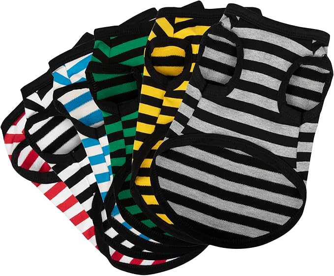 Paiaite 6-Piece Striped Shirt Set: Sleeveless Cotton Puppy Dog Shirts, Breathable Pet Apparel Tank Tops, Colorful Sweatshirts for Small & Medium Dogs