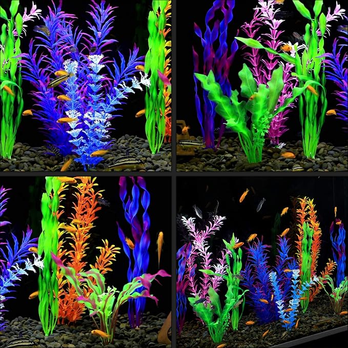 MyLifeUNIT Fish Tank Plants, 10 Pack Artificial Aquarium Plants for Decorations (Blue)