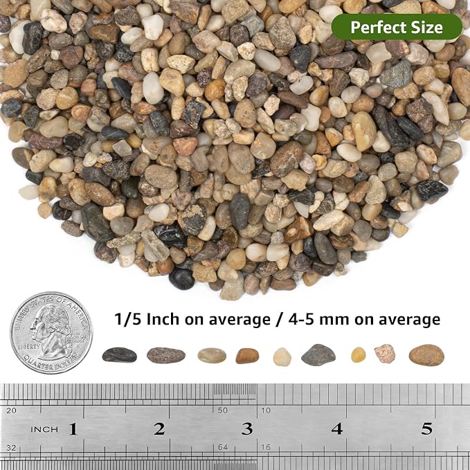 43lbs Aquarium Gravel, 1/5''(5mm) Pea Gravel-Natural River Pebbles | Water-Washed, Undyed and Uncoated, for Freshwater Tanks, Turtle Habitats, Planted Displays and Stream Layouts