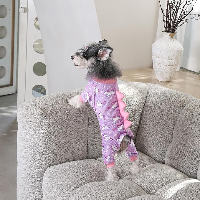 CuteBone Dinosaur Costume Dog Pajamas, Stretchy Spandex Crystal Velvet Sleepwear Coat for Small Dogs, Soft & Warm Pet Outfit Clothes for Cold Weather, Cozy Pullover Design COSP11M