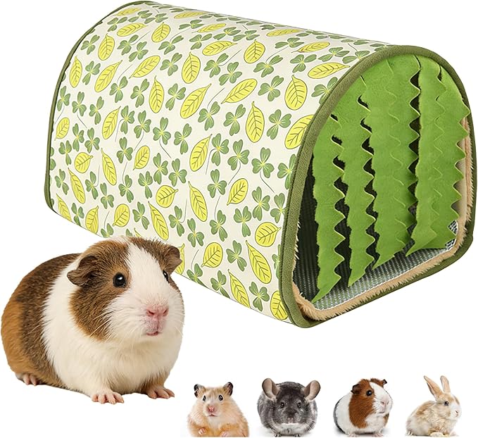 Guinea Pig Hideout Tunnel - Stable Washable Small Animal Tunnel Hide with Curtains,Guinea Pig Accessories for Hamster/Chinchilla/Dwarf Rabbit/Ferret (Green, Medium)
