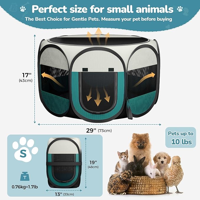 Foldable Puppy Playpen Indoor for Cat - Portable Cats Dogs Kennel Pop Up Cat Playpen for Small Pets Kitten Outdoor with Carrying Case