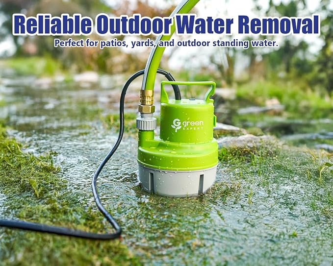 Green Expert Submersible Utility Water Pump 1/6 HP, Electric Water Removal Pump for Flooded Basement, Pool, Hot Tub, Garage, Yard, Window Well Drainage, Portable Emergency Pump