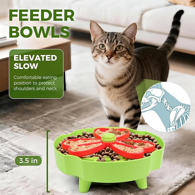 Elevated Slow Feeder Bowl for Cats and Dogs - Raised Puzzle Food Dish with Non-Slip Stand, Anti-Choke Maze Design for Fast Eaters, Indoor Pets - Improves Digestion for Kittens, Puppies (Blue)