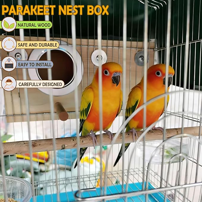 kathson Cockatiel Nesting Box,Wood Parakeet Nest House,Parrots Breeding Mating Boxes,Bird Nesting Box for Budgie,Conure,Lovebirds,Canary,Finch,Small and Medium-Sized Birds (L)