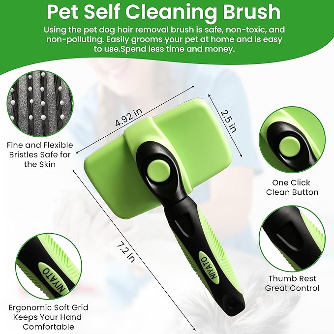 NIYATO Self cleaning Slicker Brush and Magic Pet Hair Remover Glove. A Brush for Cat and Dog Shedding and De-shedding, and a Cleaning Mitt with Improved Design. Suitable for Long and Short haired pets