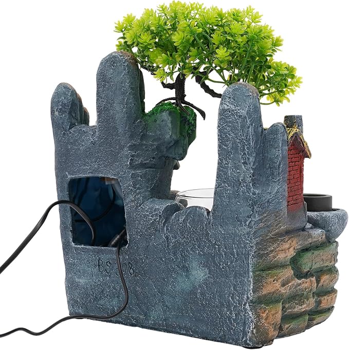 Indoor Fountain Rockery Tabletop Fountain with an Atomizer Elaxation | Water Feature Meditation Desktop Fountains for Home Office Decor or Giving 11.81' x 5.91'' x 14.17'' with LED Light