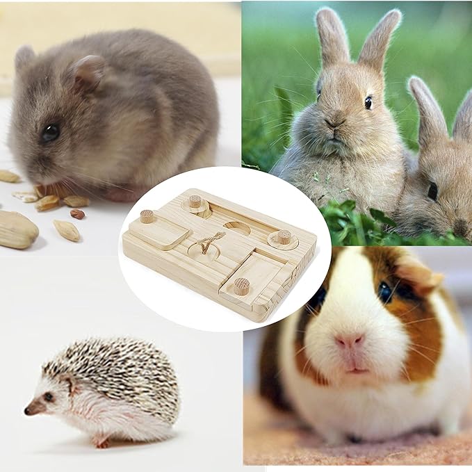 alfyng Guinea Pig Foraging Puzzle Toys, Wooden 6 in 1 Interactive Hamsters Feeder Toy, Rabbit Sniff n' Snack Treat Dispenser Funny Toys for Small Animal, Rabbits, Bunny, Chinchillas, Rats and Gerbils