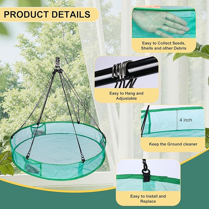 2Pcs Bird Seed Catcher for Outdoor Feeders, Bird Feeder Trays to Catch Seed, Upgraded Version Can Prevent Strong Winds. (20 inches)