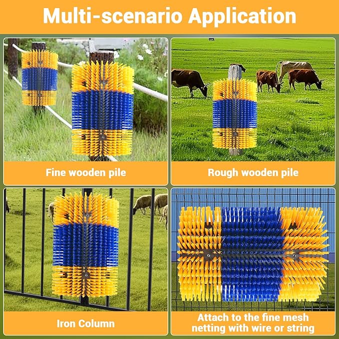 2PCS Livestock Scratching Brush,Extra Large Size Livestock Scratching Brush, Massage Grooming Kit for Cattle, Sheep, Pig, Animal Back Scratching & Itch Relief, Blue-Yellow