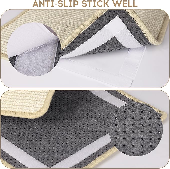 Graciadeco White Cat Scratching Mat Sisal, 2 Packs Sisal Fabric Large Cat Scratching Pad for Indoor Cats with Adhesive Hook Loop Tape, Wall Scratchers for Indoor Cats 23.6" x 15.7"