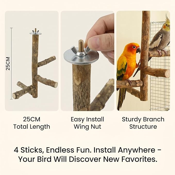 Bird Cage Perches Accessories: Parrot Natural Wooden Perch Set with 4 Standing Sticks - Daily Climbing Rest & Beak & Nail Grinding for Parakeets Luonfels - Caring for The Health of Parrots