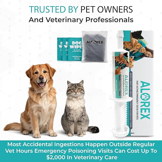 (60ml) Activated Charcoal for Dogs & Cats - Emergency Poisoning Aid Paste | Veterinary-Grade Digestive Aid for Toxin Binding, & Upset Stomach | Fast Acting Pet First Aid Kit - Pets Up to 80 lb