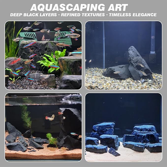 Unocho Fish Tanks Stone 20lb Natural Black Rocks for Aquariums Paludarium Decorative Aquascaping Stone for Reptile Terrariums Bonsai Gardens(3"-9"-8pcs)