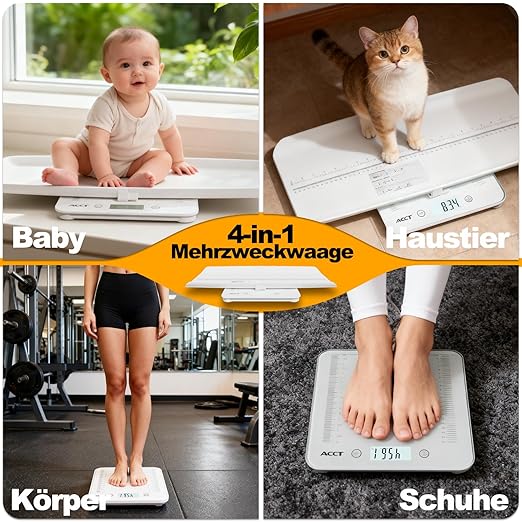 Baby Scale, Multifunctional Baby Weight Scale, Pet Scale for Puppy, Cat, Adult Scale Up to 330lbs, Accurate Digital Scale with Hold Function, 23-inch Height Measurement, 5 Units, LCD Screen