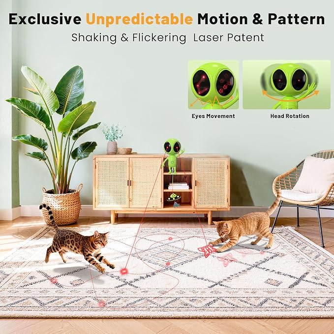 Cat Laser Toy, 2-in-1 Interactive Cat Toys with Dual Laser & Catnip Dangler, Smart Motion-Activated Random Trajectory, 4 Speed Modes, Rechargeable, Quiet & Clamp Design for Bored Indoor Cats