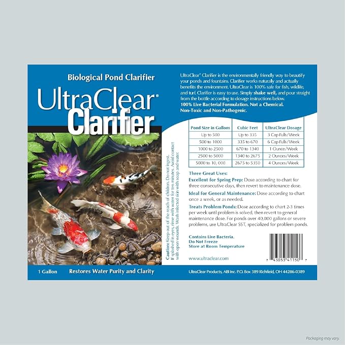 Pond Clarifier for Outdoor Ponds - Concentrated Live Beneficial Bacteria - Treats up to 320,000 Gallons - Clears Cloudy Pond Water - Safe for Fish, Plants, Pets and People