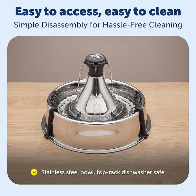 PetSafe Stainless Multi-Pet Fountain with Carbon Filters Great for Multiple Pet Households Customizable Stream Options Scratch and Rust Resistant 128 Oz Water Capacity Fresh, Filtered Water