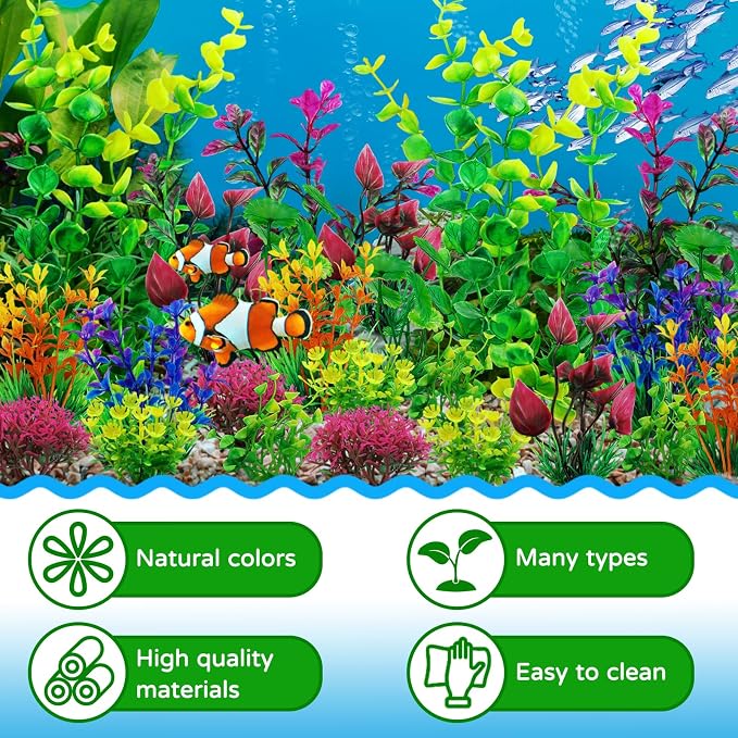 QUOZUO 25pcs Artificial Plant, Fish Tank Decorations Plants, Aquarium Decor, 6.5x4.7x1.5 inches, 1pc, Colorful, Plastic, Indoor, 25 Count