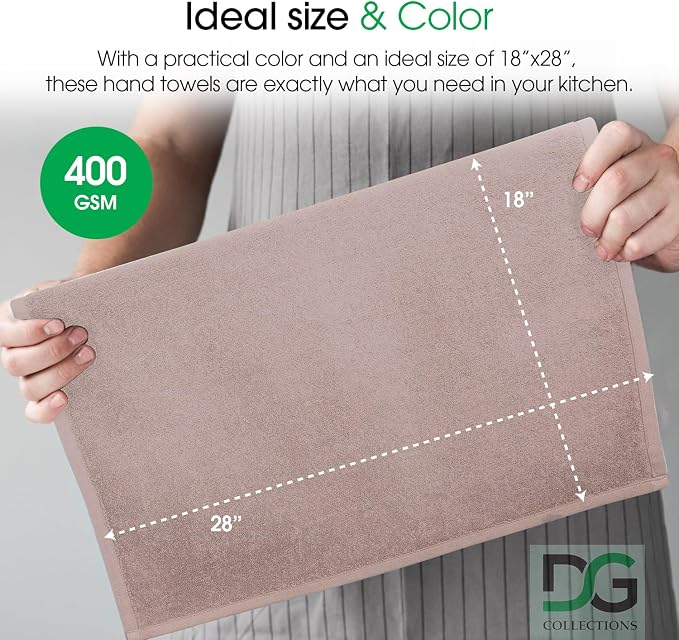 DG Collections Terry Dish Towels, 100% Cotton Kitchen Towels, Set of 6 (18x28 inch) Hand Towels - 400 GSM, Absorbent Terry Cloth Dish Towels for Kitchen, Soft Tea Towels - Pink Color