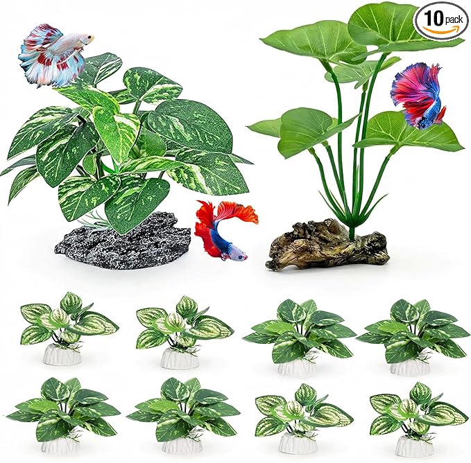10 PCS Aquarium Decorations Silk Aquarium Plants Betta Fish Tank Decor Artificial Fish Tank Decorations Plants for Betta, Goldfish, Turtle & Reptile Tanks Ornament Accessories